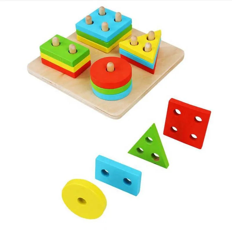 Jucarie Educativa, Tip Montessori, din Lemn, + 36 Luni, Forme Geometrice, 16 Piese, 12 x 12 cm, Multicolor BESTSELLS