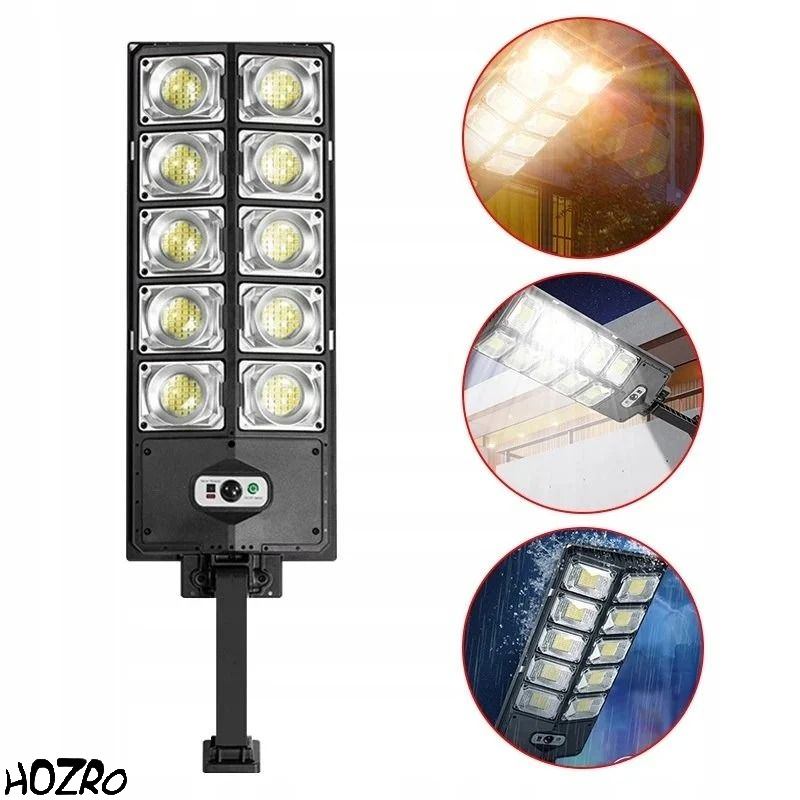 Lampă Stradală Solară HOZRO, 1000W, cu Protecție IP65, Unghi de Rotire 180°, Baterie 4500 mAh, Realizată din Material ABS Durabil, Culoare Neagră – Iluminat Puternic și Eficient Energetic pentru Exterior HOZRO
