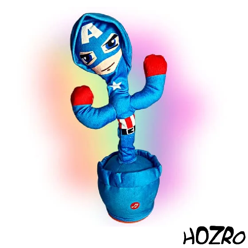 Jucărie Interactivă HOZRO, Cactus Căpitan America cu Muzică, Dans și Imitație Vocală pentru Copii, 32 cm HOZRO