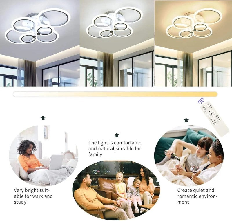 Lustra LED cu telecomanda, lumina Cald Neutru Rece, intensitate reglabila StrongLED, 6 cercuri Alb, Design Elegant și Tehnologie Avansată! ✨💡