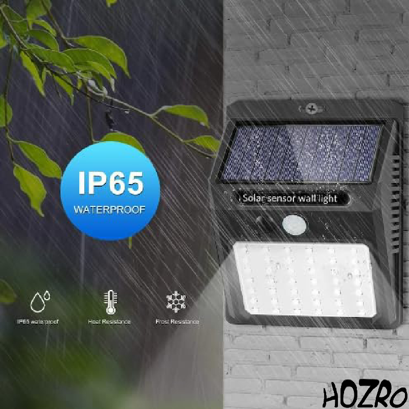 Lampă Solară HOZRO, LED 30W cu Senzor de Mișcare, Protecție IP65, Rezistentă la Apă și Intemperii – Iluminat Exterior Eficient pentru Curte, Grădină, Terasă sau Aleii HOZRO