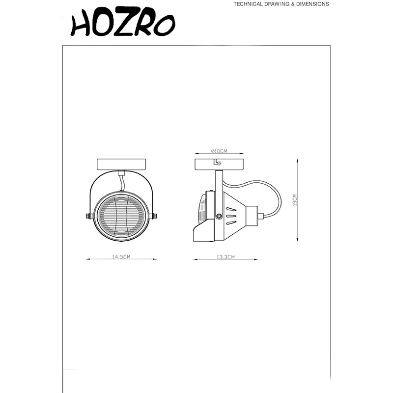 Spot luminos, HOZRO, fabricat din otel, Putere maxima 35W, directie lumina reglabila, Negru HOZRO