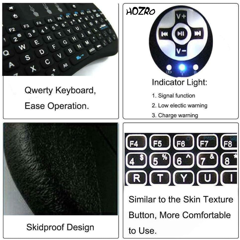 Mini Tastatură Wireless HOZRO, i8 Air – Iluminată, cu Touchpad, Compatibilă cu Android, Windows, Smart TV, TV Box, Mini PC, Laptop, Tabletă – Negru HOZRO