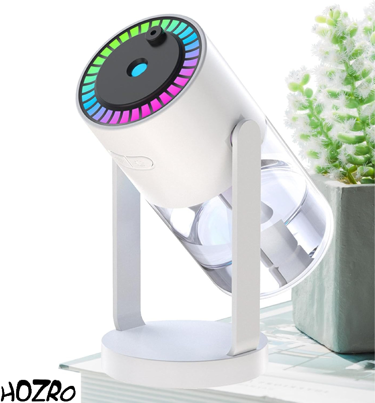 Umidificator si Difuzor Ultrasonic HOZRO, de Ulei Esential cu Lumina de Noapte si Proiector de Stele, Capacitate 280ml, Silentios, cu Functie de Auto-Oprire, Ideal pentru Camera, Birou sau Masina, Alb HOZRO