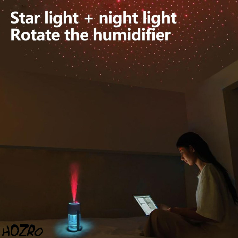 Umidificator si Difuzor Ultrasonic HOZRO, de Ulei Esential cu Lumina de Noapte si Proiector de Stele, Capacitate 280ml, Silentios, cu Functie de Auto-Oprire, Ideal pentru Camera, Birou sau Masina, Alb HOZRO