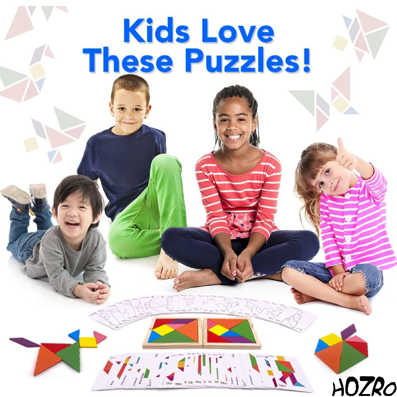 Tangram Joc Educativ HOZRO, din Lemn – Puzzle Clasic Chinezesc, Dezvoltă Creativitatea, Logica și Motricitatea Fină, Ideal pentru Copii și Adulți, Distracție Interactivă la Școală sau Acasă HOZRO