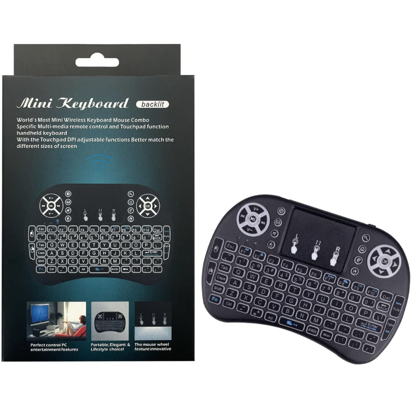 Mini Tastatură Wireless HOZRO, i8 Air – Iluminată, cu Touchpad, Compatibilă cu Android, Windows, Smart TV, TV Box, Mini PC, Laptop, Tabletă – Negru HOZRO