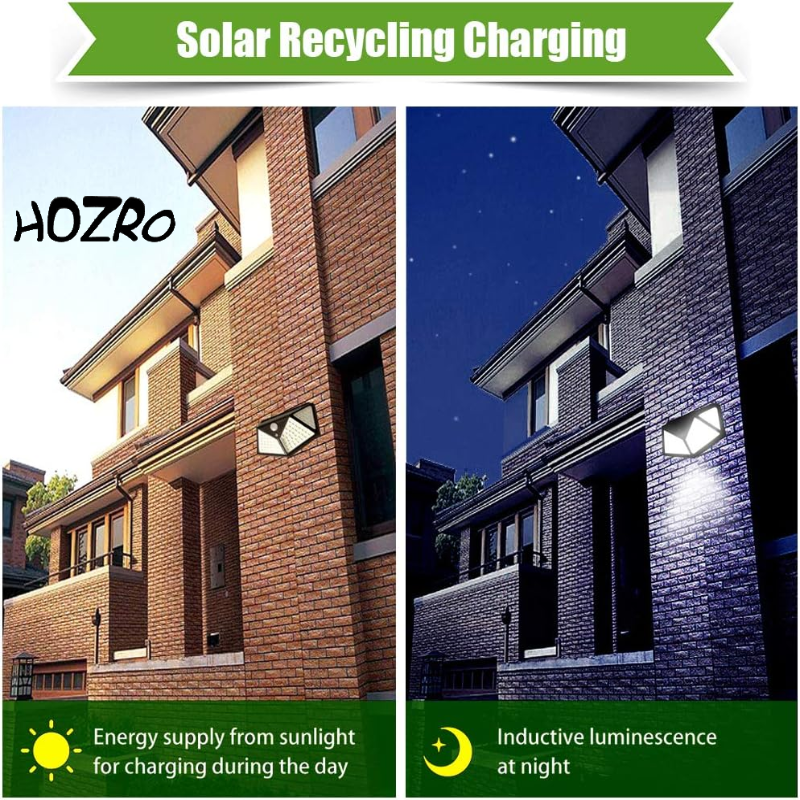 Lampa Solara HOZRO, SH 100, 100 LED-uri, Iluminare de 1000 Lumen, Senzor de Miscare si Lumina, Baterie Reincarcabila 2200mAh, Design Modern, Negru HOZRO