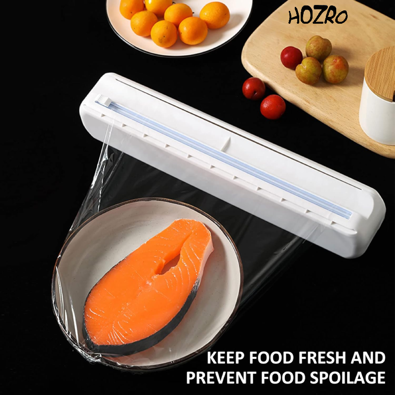 Dispenser HOZRO, pentru Bucătărie – Suport Multifuncțional pentru Folie Alimentară, Aluminiu sau Hârtie de Copt, cu Ventuze, Alb, Compatibil cu Role de Diverse Dimensiuni HOZRO