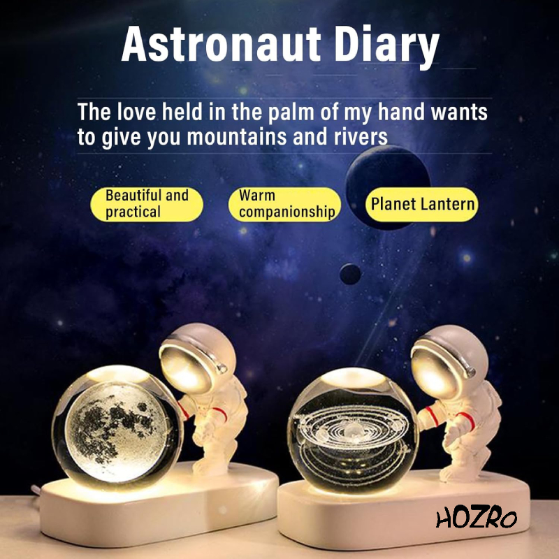 Lampă Decorativă HOZRO, Astronaut cu Glob Galaxie 3D – Veioză de Noptieră cu LED, Design Spațial, Ambianță Relaxantă pentru Dormitor, Birou sau Cadou Inedit pentru Pasionații de Univers și Science-Fiction HOZRO