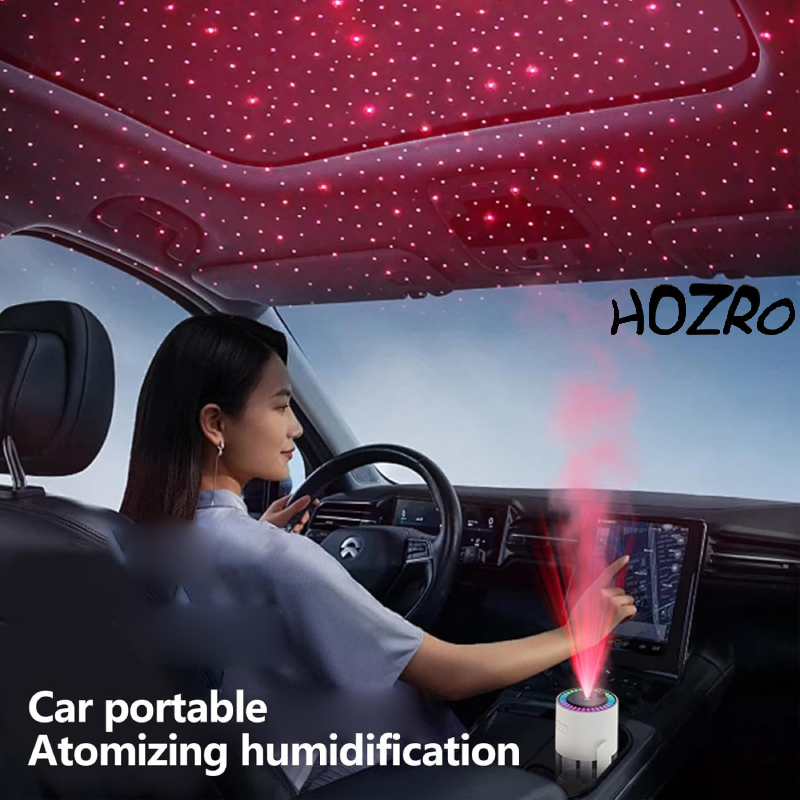 Umidificator si Difuzor Ultrasonic HOZRO, de Ulei Esential cu Lumina de Noapte si Proiector de Stele, Capacitate 280ml, Silentios, cu Functie de Auto-Oprire, Ideal pentru Camera, Birou sau Masina, Alb HOZRO