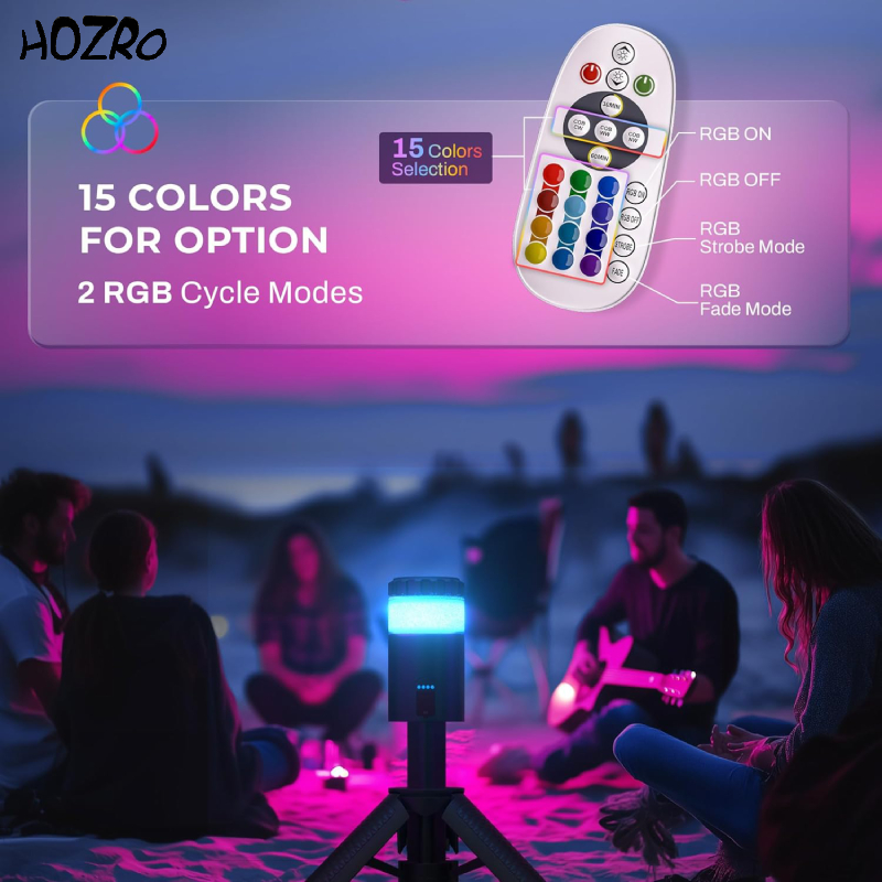 Lanterna Telescopica HOZRO, cu Trepied, LED RGB 15 Culori, 1800 Lumeni, Baterie 10000mAh Power Bank, Reincarcabila, Rezistenta la Apa – Ideala pentru Camping, Drumetii, Gradina si Situatii de Urgenta HOZRO
