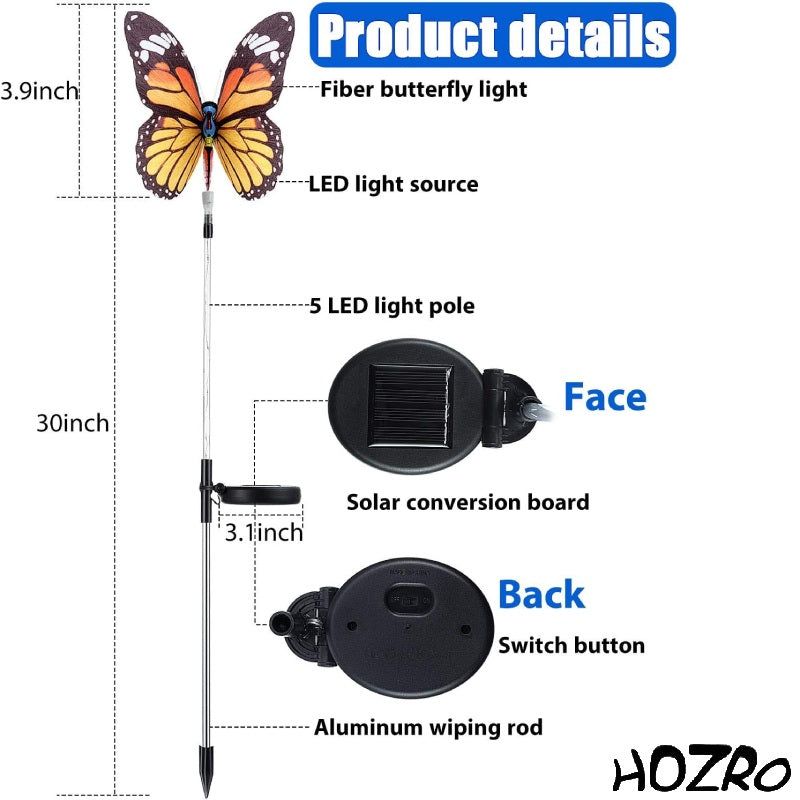 Set 2 Lampi Solare HOZRO, Rezistente la Apă, cu Lumină LED în Formă de Fluture, Ideale pentru Grădină și Decor Extern HOZRO