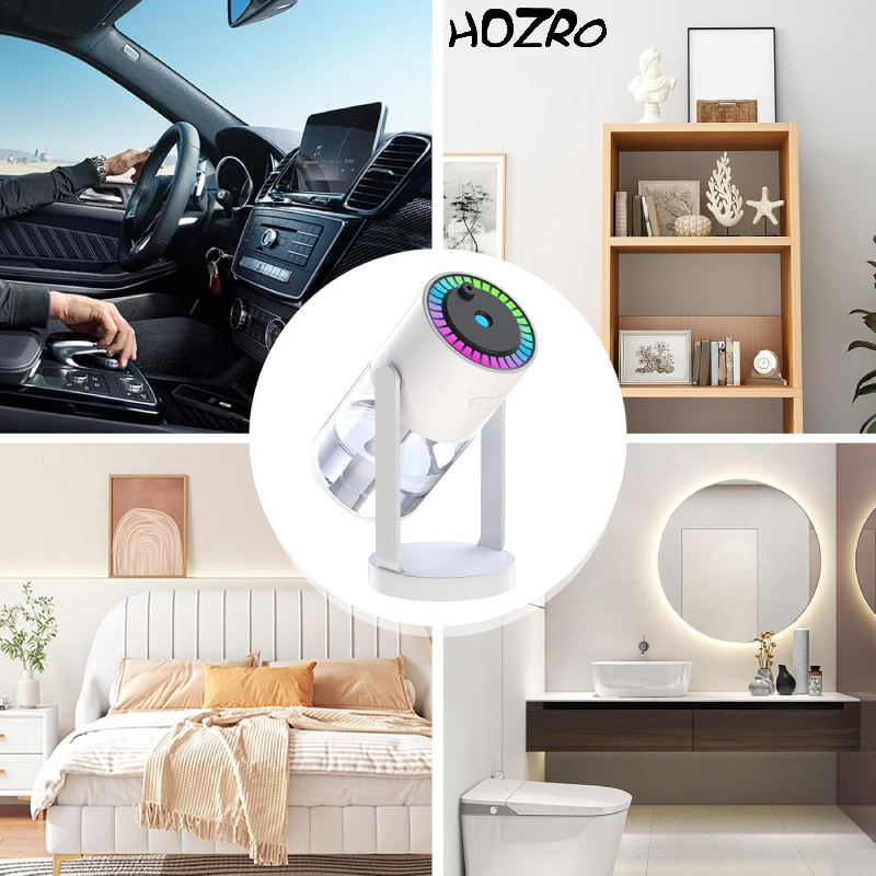 Umidificator si Difuzor Ultrasonic HOZRO, de Ulei Esential cu Lumina de Noapte si Proiector de Stele, Capacitate 280ml, Silentios, cu Functie de Auto-Oprire, Ideal pentru Camera, Birou sau Masina, Alb HOZRO