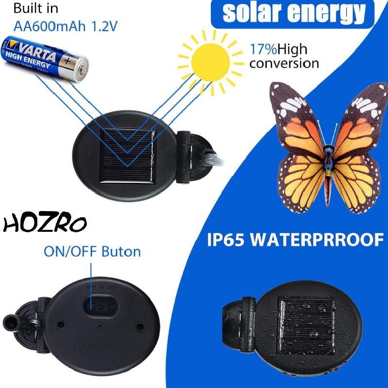 Set 2 Lampi Solare HOZRO, Rezistente la Apă, cu Lumină LED în Formă de Fluture, Ideale pentru Grădină și Decor Extern HOZRO