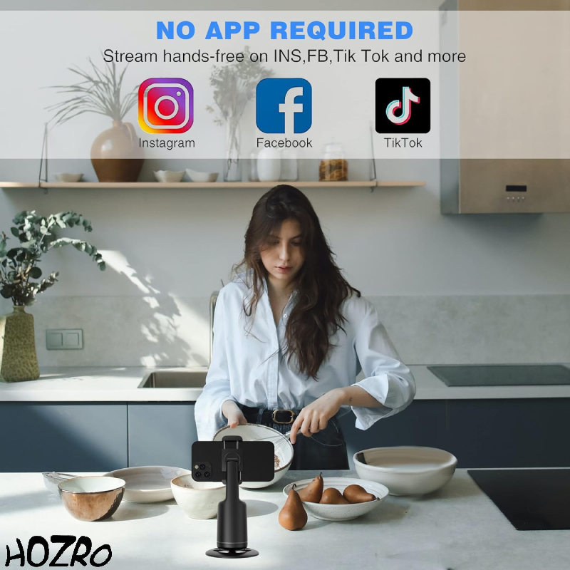 Suport Smart HOZRO, pentru Telefon cu Rotire Automata 360°– Trepied cu Functie de Tracking Facial si Corporal, Control prin Gesturi, Fara Aplicatie, cu Telecomanda si Functie Selfie Stick, Ideal pentru Vlogging, TikTok, Filmari si Streaming HOZRO