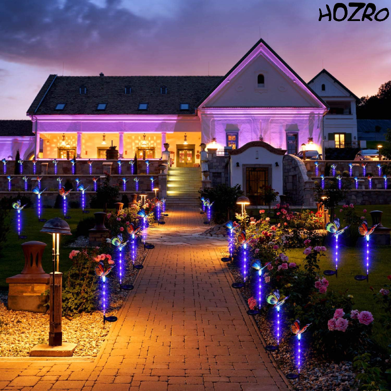 Set 2 Lampi Solare HOZRO, Rezistente la Apă, cu Lumină LED în Formă de Fluture, Ideale pentru Grădină și Decor Extern HOZRO