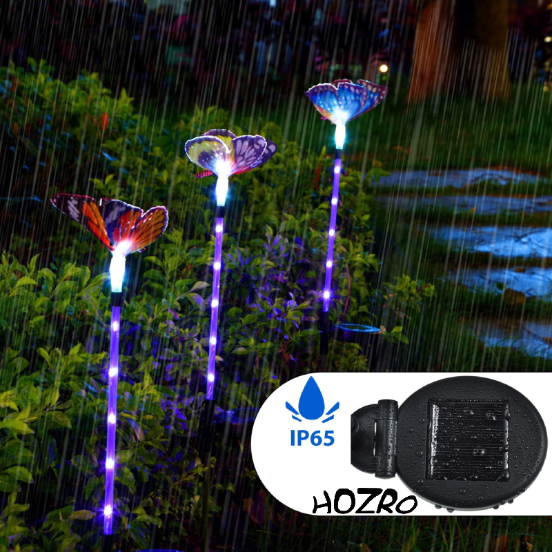 Set 2 Lampi Solare HOZRO, Rezistente la Apă, cu Lumină LED în Formă de Fluture, Ideale pentru Grădină și Decor Extern HOZRO