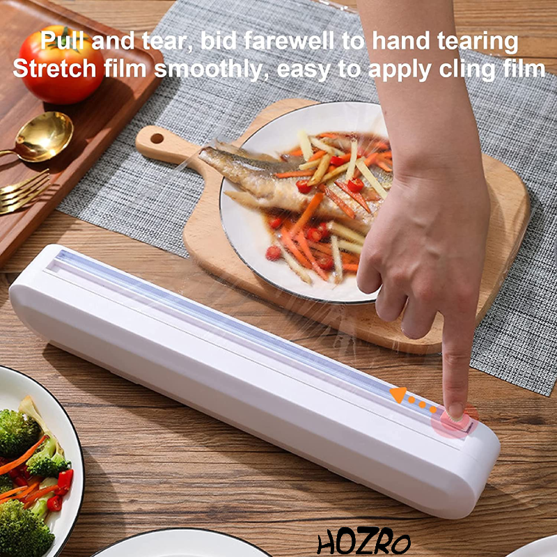 Dispenser HOZRO, pentru Bucătărie – Suport Multifuncțional pentru Folie Alimentară, Aluminiu sau Hârtie de Copt, cu Ventuze, Alb, Compatibil cu Role de Diverse Dimensiuni HOZRO