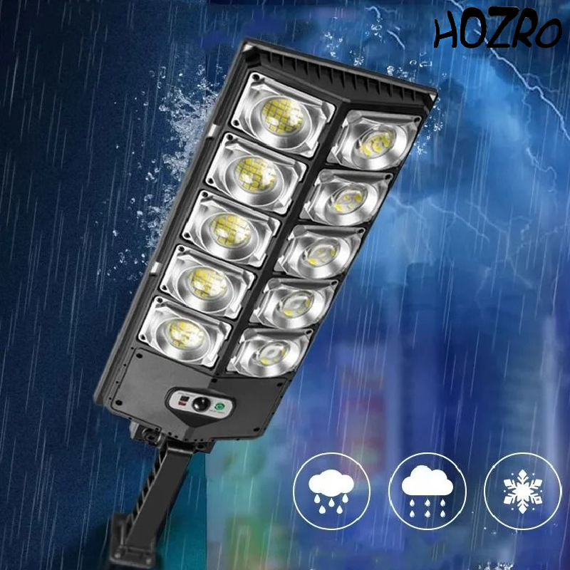 Lampă Stradală Solară HOZRO, 1000W, cu Protecție IP65, Unghi de Rotire 180°, Baterie 4500 mAh, Realizată din Material ABS Durabil, Culoare Neagră – Iluminat Puternic și Eficient Energetic pentru Exterior HOZRO