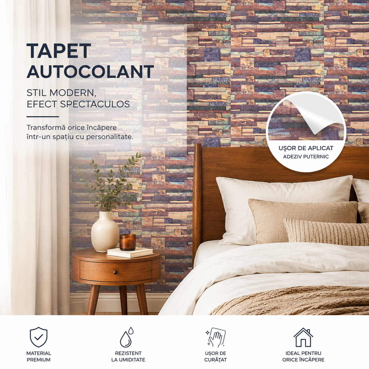 Tapet 3D autoadeziv HOZRO, Model imitatie caramida, design modern, foarte usor de montat, TAPET 89 HOZRO