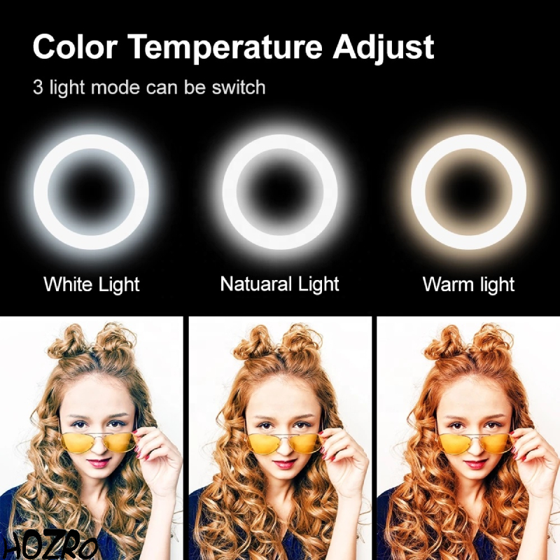 Lampa circulara Ring Light HOZRO, diametru 25.4 cm/ 10'' – Iluminare Versatilă în 3 Trepte, Ideală pentru Foto și Video HOZRO