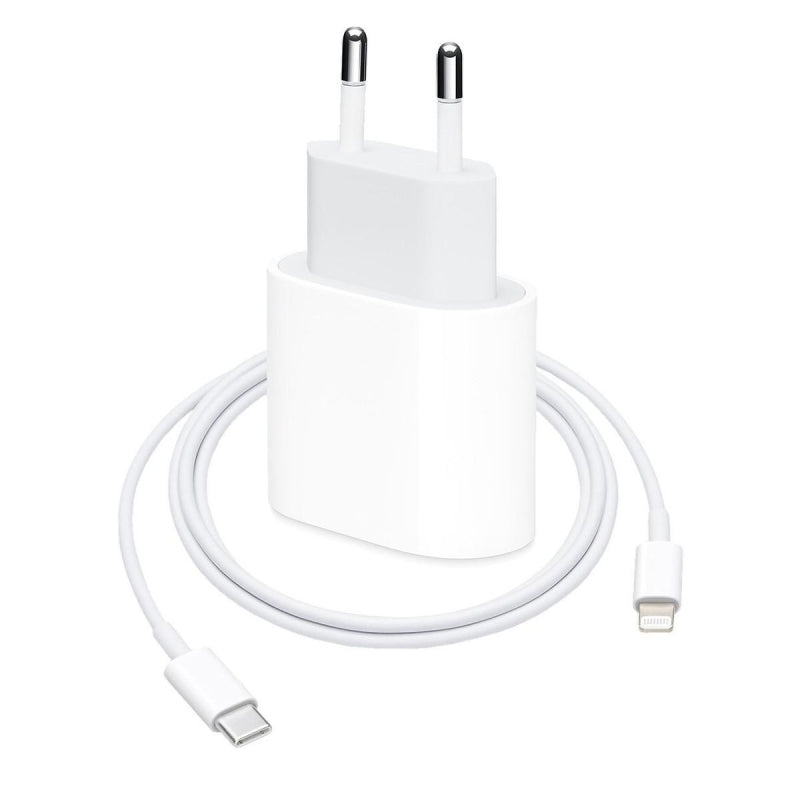 Încărcător Rapid HOZRO, 20W Compatibil iPhone 14/13/12/11/Pro/Pro Max, iPad și AirPods – Adaptor + Cablu Lightning, Fast Charge, Ambalaj Tip Apple, Culoare Albă HOZRO