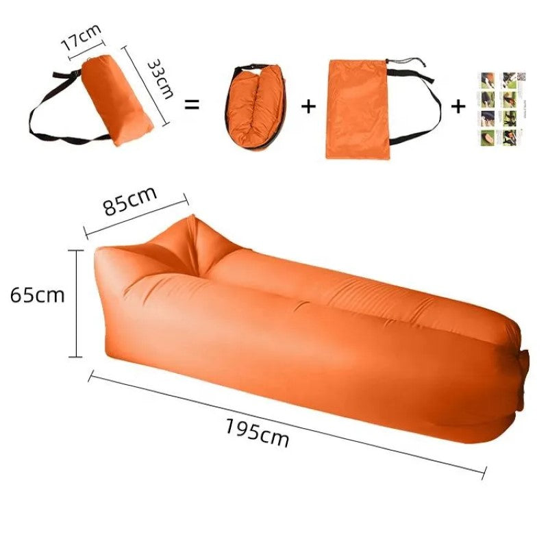 Saltea Gonflabilă Lazy Bag Tip Sezlong – Perfectă pentru Camping, Plajă și Piscină! 🏖️Portocalie BESTSELLS