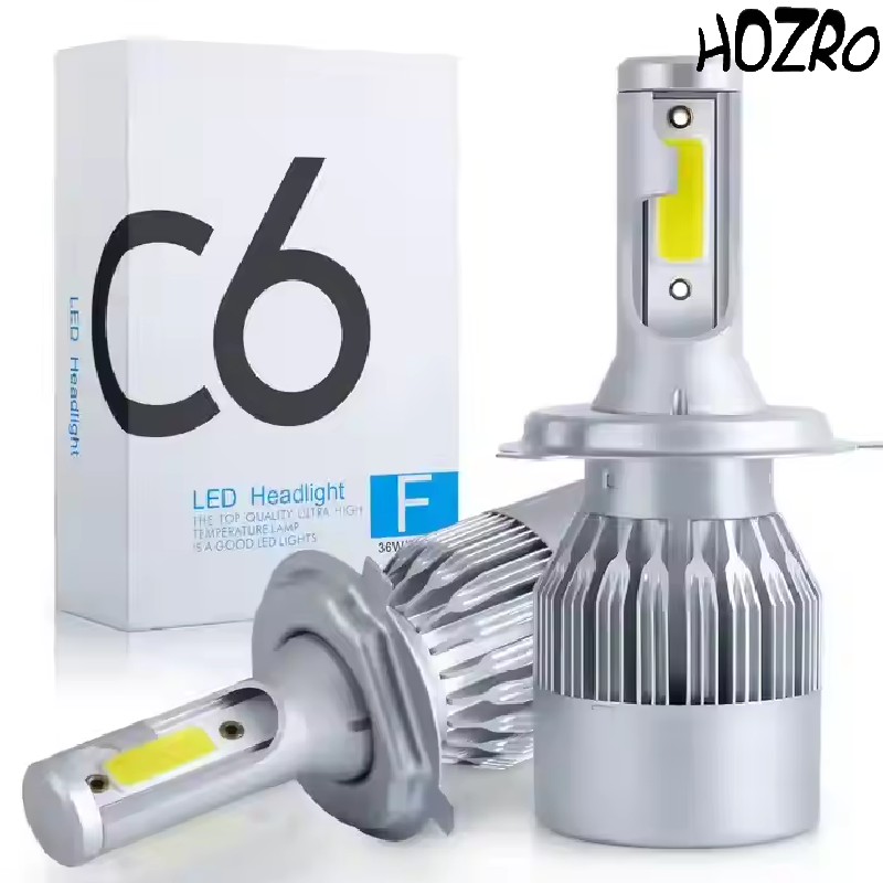 Bec LED Auto HOZRO, C6 H4, 36W 3800LM, lumină albă 6000K, tehnologie COB, economisire de energie și durată de viață extinsă, compatibil pentru faruri mașini și motociclete HOZRO