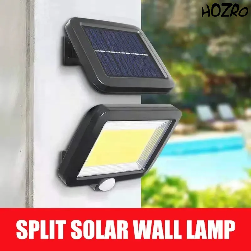Lampa solara de perete HOZRO, SL-F100 cu senzor de miscare, 100 LED-uri COB, panou solar, telecomanda si iluminare automata pentru exterior HOZRO