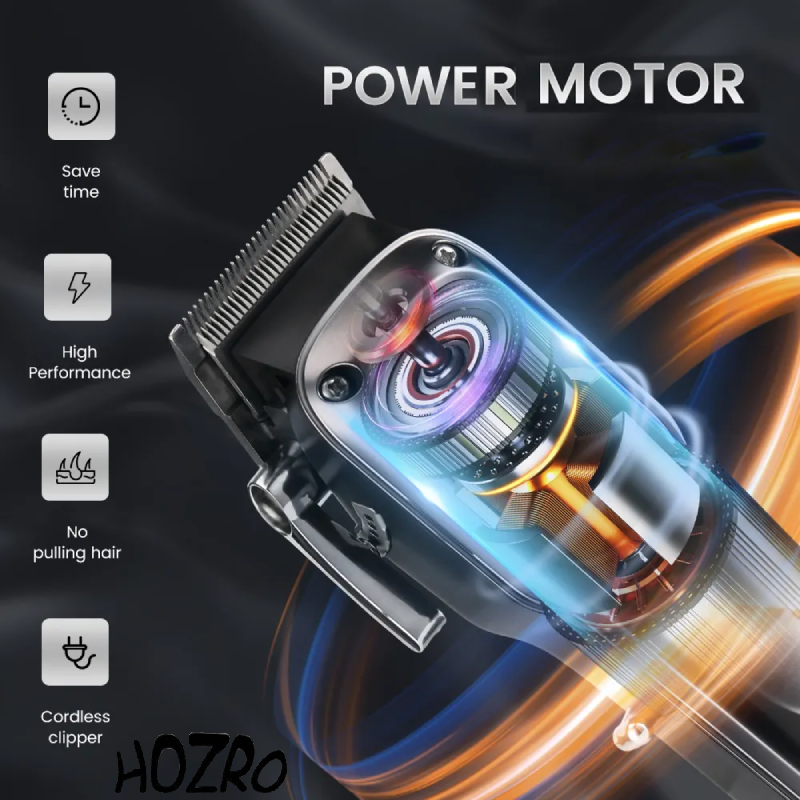 Masina de tuns profesionala HOZRO, cu afisaj digital LED, autonomie ridicata, 2000 mAh, accesorii multiple si lame de precizie pentru o taiere perfecta a parului si a barbii HOZRO