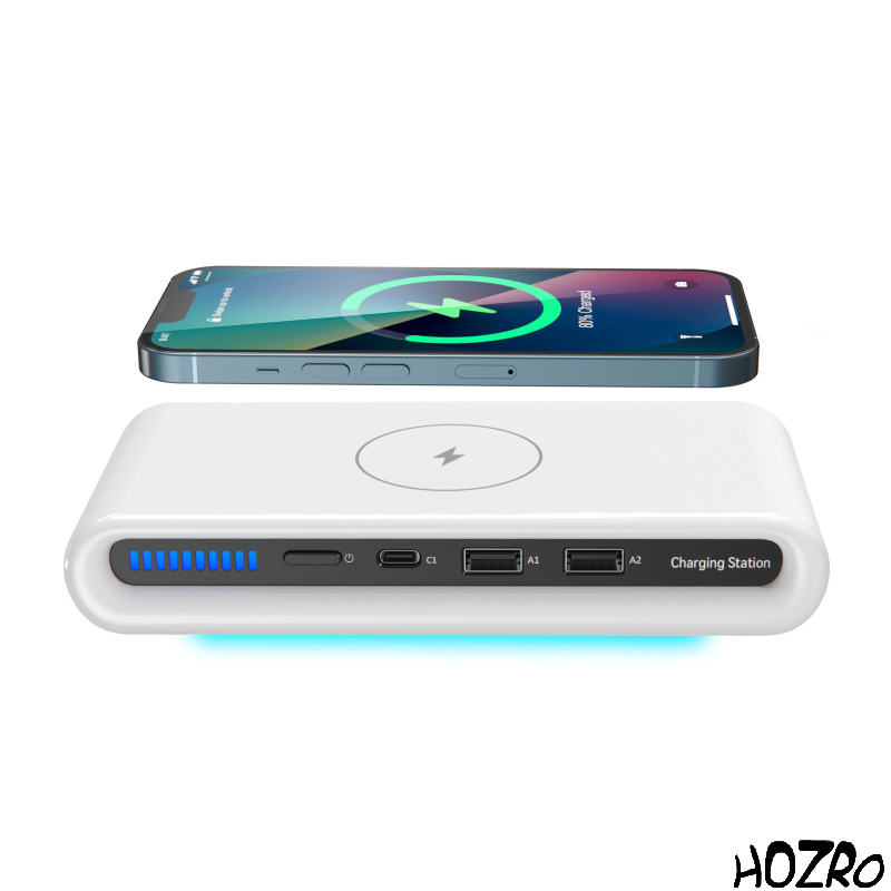 Stație Încărcare Wireless HOZRO, 4 în 1 Alb – Încărcător Rapid pentru Telefon, Smartwatch, Căști și Stylus, Design Elegant și Modern HOZRO