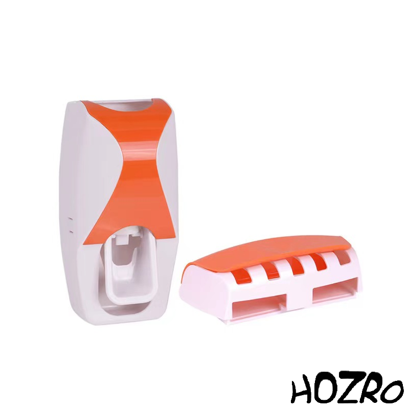 Dispenser Automat de Pastă de Dinți HOZRO, cu Suport pentru Periuțe și Montare pe Perete – Set Igienic pentru Baie, Dozator Pasta + Suport Periuțe, Design Modern și Antipraf HOZRO