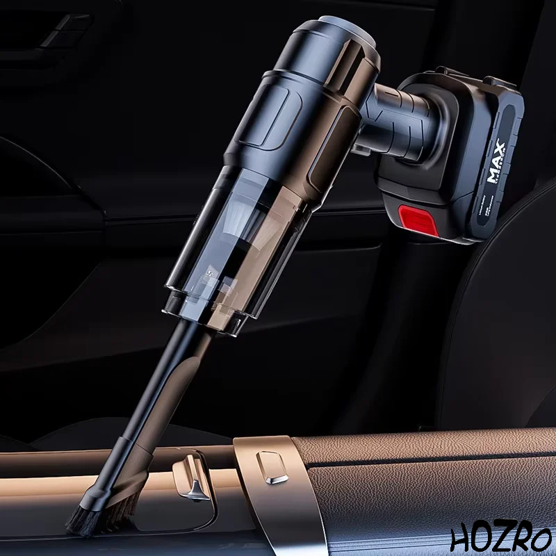 Aspirator Auto 6 in 1 Fara Fir HOZRO, pentru Casa, Masina, Calculator, Birou, Putere 100W, 2 Acumulatori, Eficienta Mare, Functii de Aspirare, Suflare, Vidare, Filtru HEPA, Perie Detailing, Negru HOZRO