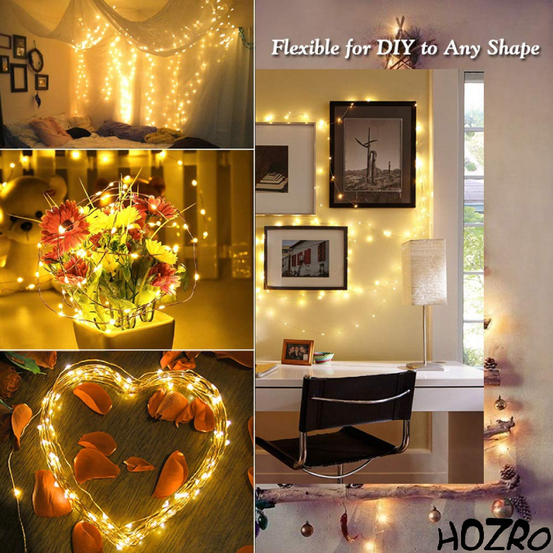 Instalație HOZRO, Pentru Crăciun cu Fir și Panou Solar – Lumini LED Alb Cald, Economice și Rezistente la Exterior HOZRO