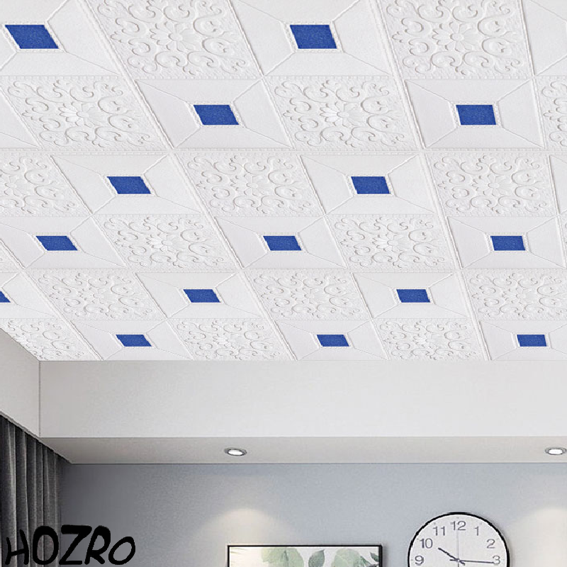Tapet 3D autoadeziv, Model pentru Tavan/Perete, design modern, foarte usor de montat, Alb/Albastru HOZRO