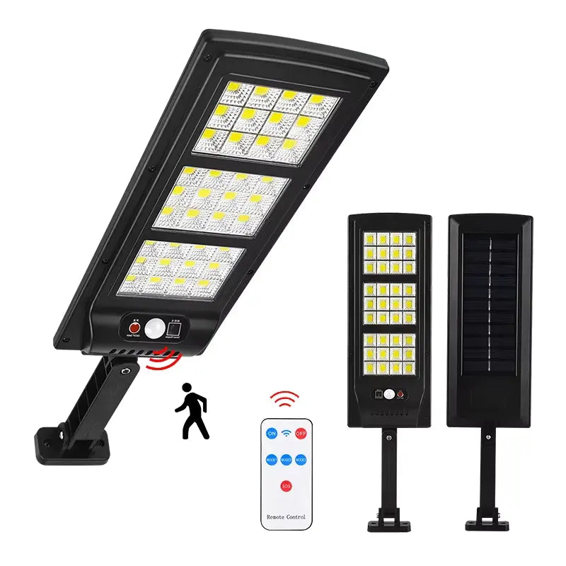 Lampa solara de perete HOZRO. SL-144 COB cu senzor de miscare, telecomanda, incarcare solara, 144 LED-uri super-luminoase, rezistenta la apa, ideala pentru exterior HOZRO