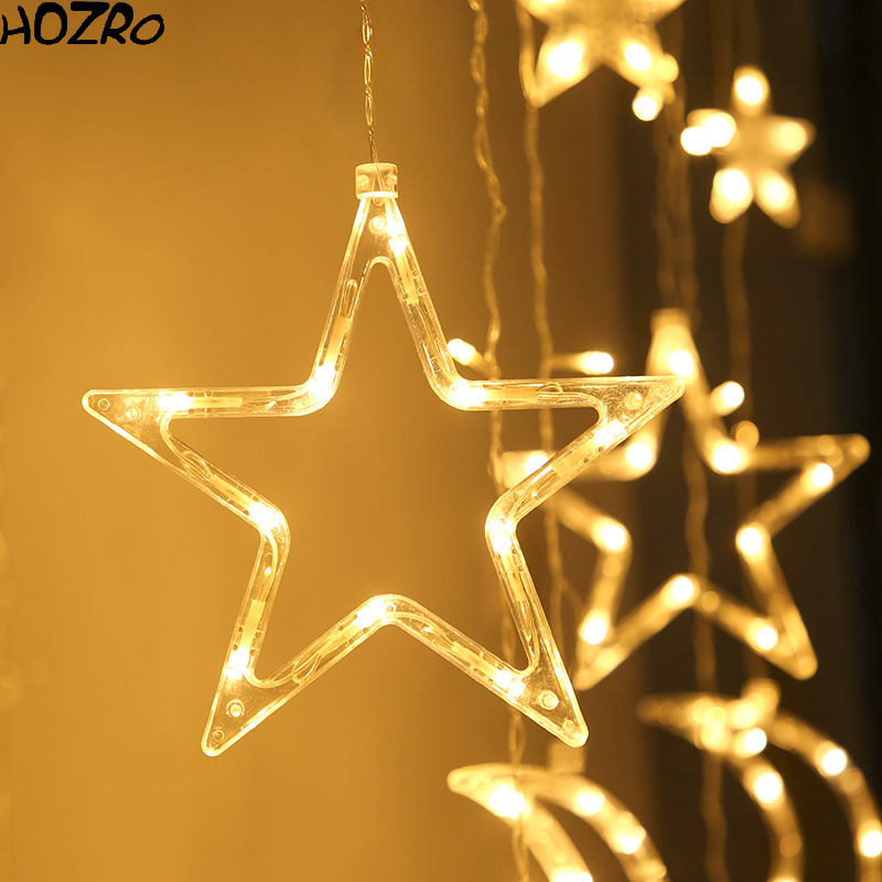 ✨ Ghirlandă Luminoasă de Crăciun cu Stele 3 Metri – 12 Stele (6 Mari + 6 Mici), Material OPP Rezistent, Iluminare LED cu Consum Redus, Decor Festiv pentru Ferestre, Pereți, Balcoane și Brad 🎄 HOZRO