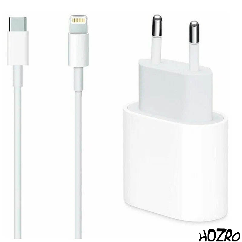 Încărcător Rapid HOZRO, 20W Compatibil iPhone 14/13/12/11/Pro/Pro Max, iPad și AirPods – Adaptor + Cablu Lightning, Fast Charge, Ambalaj Tip Apple, Culoare Albă HOZRO