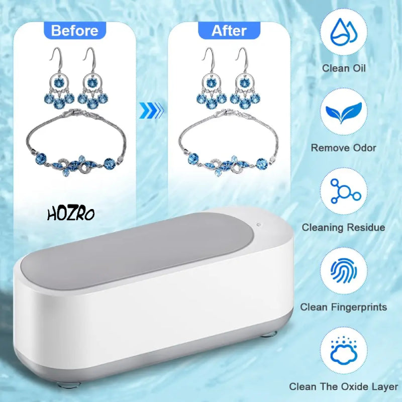 Aparat Automat HOZRO, de Curatare cu Ultrasunete pentru Ochelari de Soare, Ceasuri, Bijuterii si Pensule de Machiaj – Dispozitiv Multifunctional de Curatare Profesionala cu Tehnologie Avansata cu Ultrasunete pentru Ingrijire si Igienizare Completa HOZRO