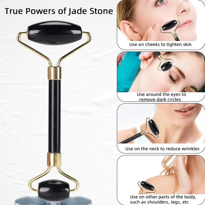 🖤 Roller Jad Negru pentru Față – Masaj Facial Natural, Răcoritor și Antirid, Ritual de Frumusețe și Relaxare BESTSELLS
