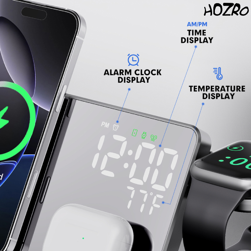Stație de încărcare 4 în 1 HOZRO, Suport Multifuncțional pentru Telefon, Smartwatch, AirPods și Accesorii, Design Modern și Compact HOZRO