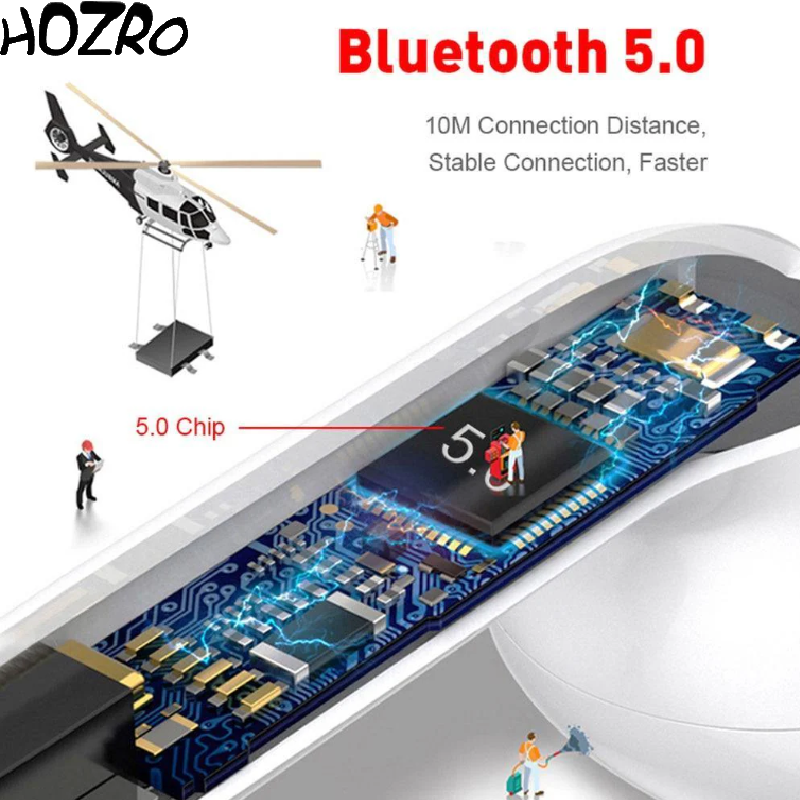 Căști wireless HOZRO, i12 TWS negre, design ergonomic, conexiune Bluetooth stabilă, microfon integrat, autonomie extinsă și sunet clar, ideale pentru muzică, apeluri și sport HOZRO