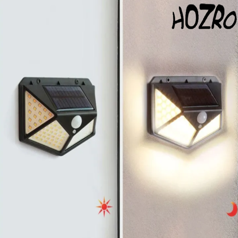 Lampa Solara HOZRO, SH 100, 100 LED-uri, Iluminare de 1000 Lumen, Senzor de Miscare si Lumina, Baterie Reincarcabila 2200mAh, Design Modern, Negru HOZRO