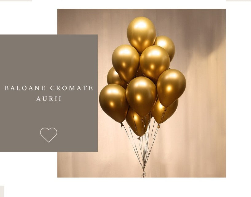 Set baloane din latex, Hozro®, Gold, 25 cm, Accesorii Elegante pentru Petreceri, Nuntă sau Evenimente Tematice, Material Rezistent HOZRO