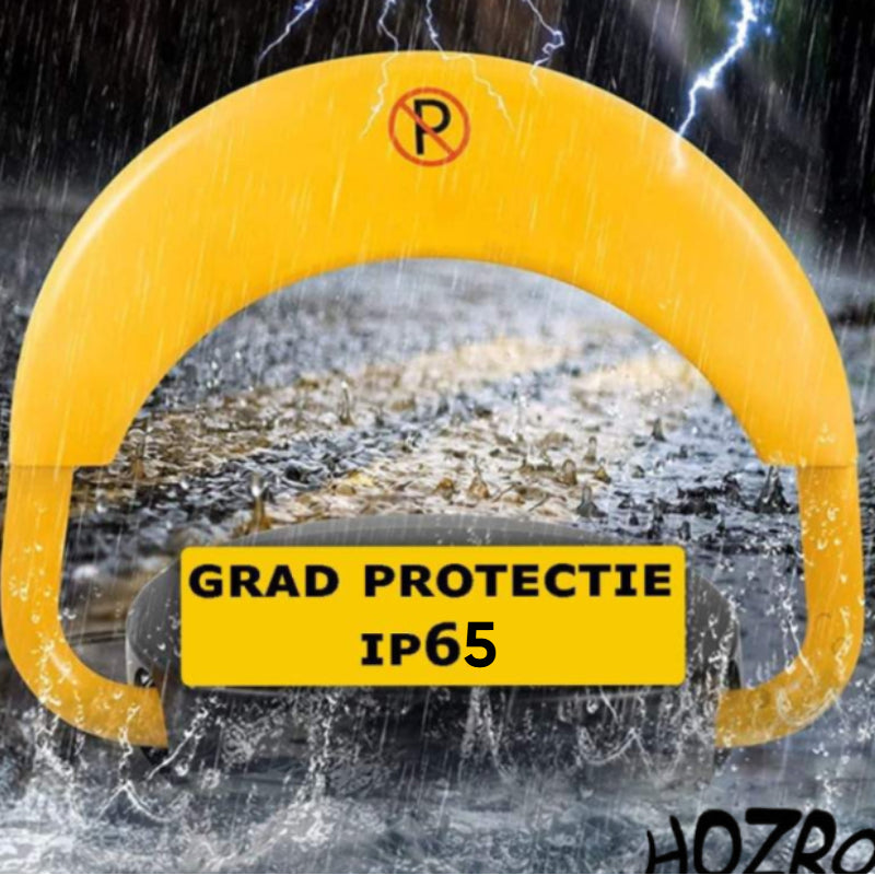 Blocator de Parcare Automat HOZRO, cu Încărcare Solară – Barieră Rabatabilă cu Funcție Anti-Furt, Alarmă Integrată, Control prin Telecomandă și Cheie, Design Robust Negru/Galben pentru Protecția și Siguranța Locului de Parcare HOZRO