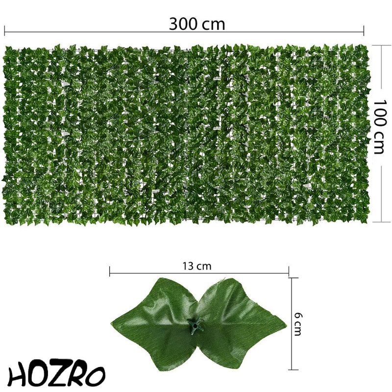 Plasă Artificială de Iederă HOZRO, 100x300 cm – Paravan Decorativ pentru Balcon, Terasă și Gard | Montare Rapidă, Aspect Natural, Materiale Rezistente HOZRO