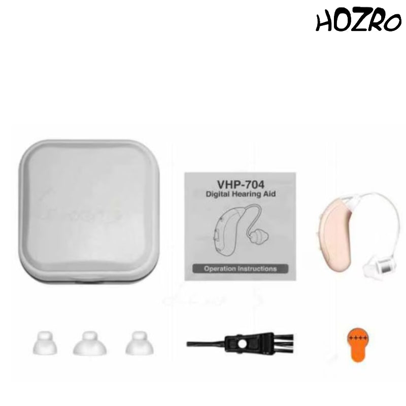 Aparat auditiv digital HOZRO, VHP‑704 129 dB – amplificator auditiv performant, reglaj digital volum și ton, cu 3 olive siliconice, autonomie extinsă și design discret HOZRO