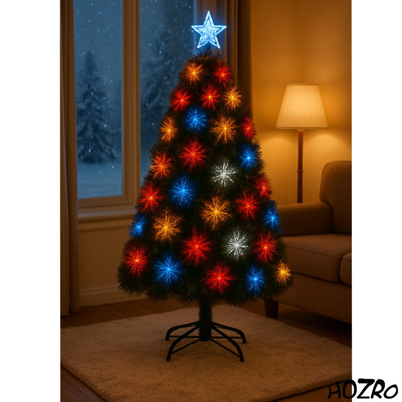 Brad artificial de Crăciun HOZRO, cu Stea Luminoasă - Jocuri de Lumină Multicoloră, Efecte Feerice, Suport Metalic Inclus și Design Elegant pentru un Crăciun Magic și Strălucitor în Orice Locuință sau Spațiu Festiv 🎄 HOZRO