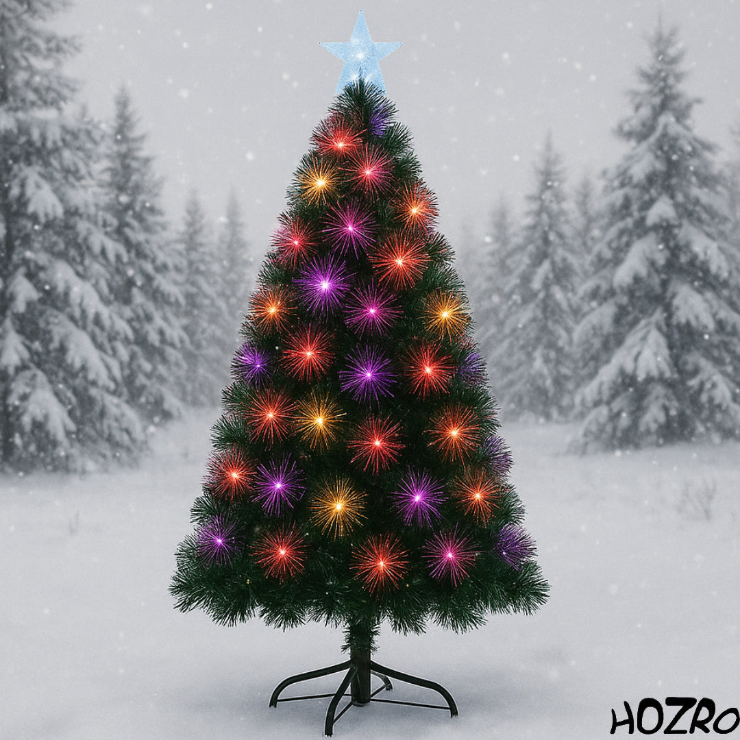 Brad artificial de Crăciun HOZRO, iluminat LED roz cu efect cald și elegant, stea luminoasă în vârf și suport metalic inclus – decor festiv modern, ramuri dese și aspect realist pentru sărbători pline de culoare și rafinament 🎀 HOZRO